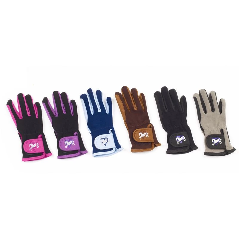 Ovation Kids' Hearts & Horses Gloves - Pink/Black 4 Ovation Kids' Hearts & Horses Gloves - Pink/Black - Image 2