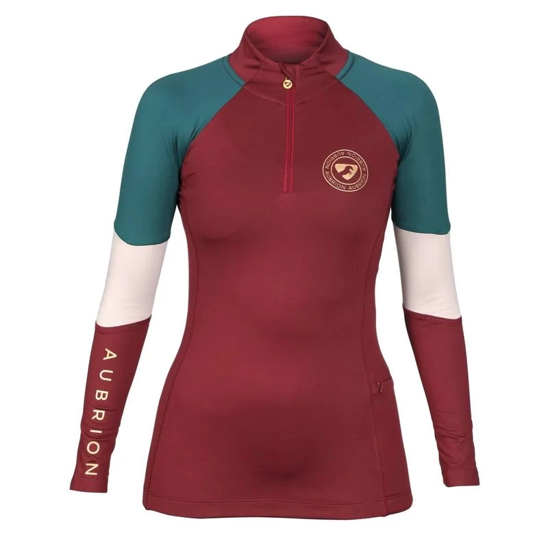 Shires Aubrion Kids' Newbury Long Sleeve 1/4 Zip Shirt - Wine 3 Shires Aubrion Kids' Newbury Long Sleeve 1/4 Zip Shirt - Wine