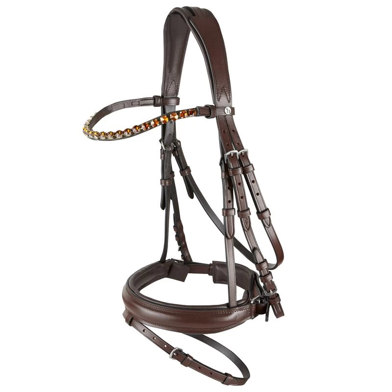 Horze Ergonomic Snaffle Bridle W/Curved Crystal Browband - Brown/Light Brown 3 Horze Ergonomic Snaffle Bridle W/Curved Crystal Browband - Brown/Light Brown