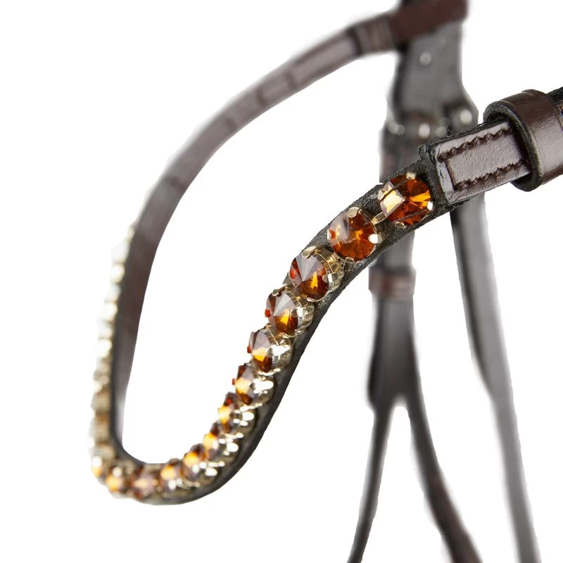 Horze Ergonomic Snaffle Bridle W/Curved Crystal Browband - Brown/Light Brown 4 Horze Ergonomic Snaffle Bridle W/Curved Crystal Browband - Brown/Light Brown - Image 2