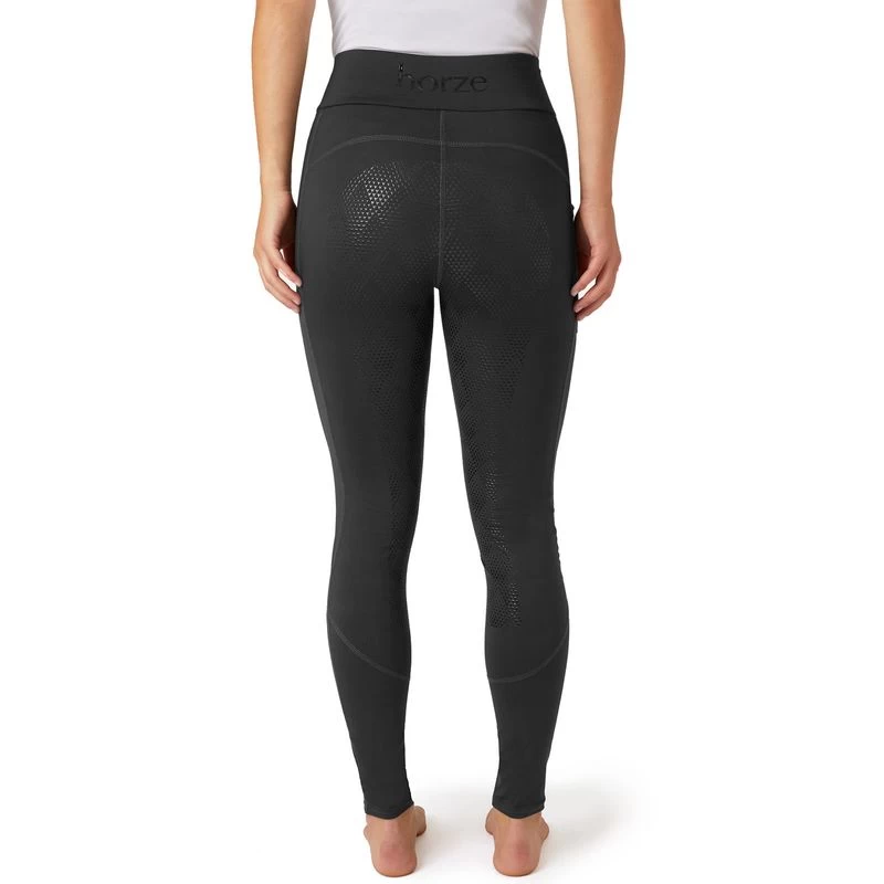 Horze Women's High Waist Full Seat Tights W/Phone Pocket - Black 6 Horze Women's High Waist Full Seat Tights W/Phone Pocket - Black - Image 4